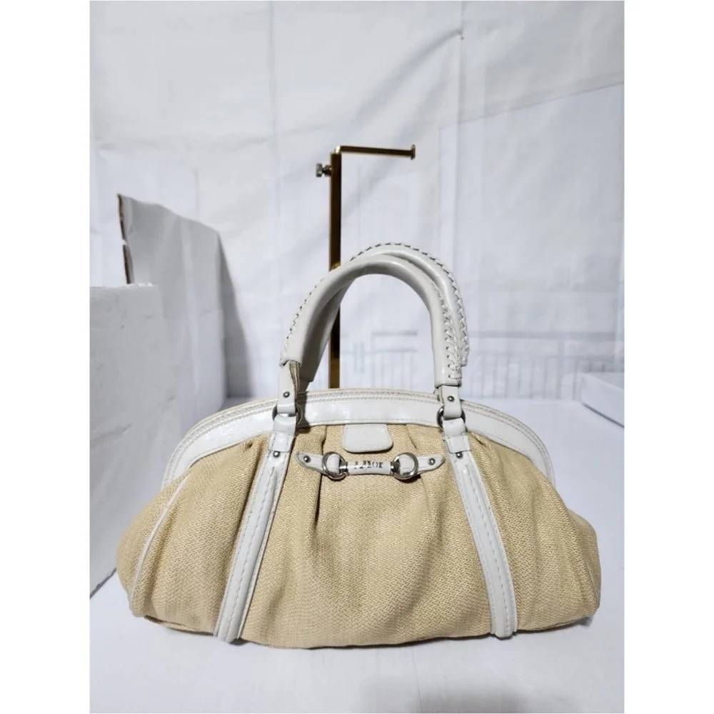 Authentic CHRISTIAN DIOR Raffia Frame Shoulder Bag Beige/Off-White - Picture 1 of 16